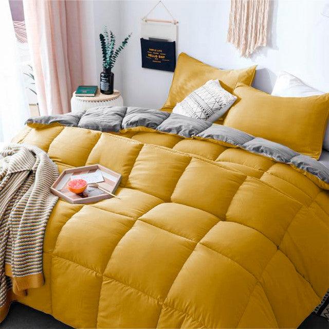Edredon Bicolor Mas Fundas Y Cojines Mostaza / Gris Claro Doble - VIRTUAL MUEBLES