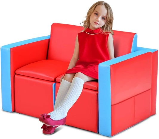 Sofá 2 en 1 para niños, sofá de 2 plazas que se convierte en mesa y 2 sillas,