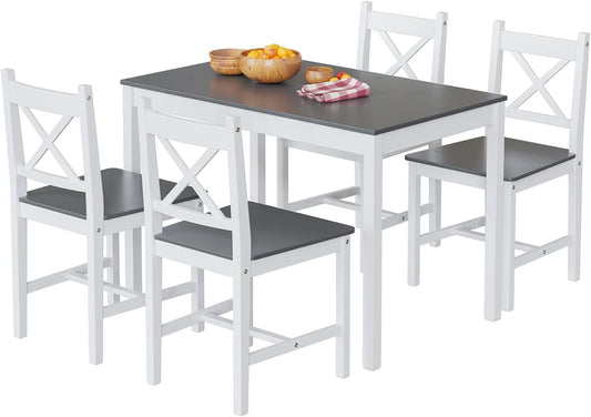 Juego de mesa de comedor de 5 piezas mesa de comedor de cocina y 4 sillas gris