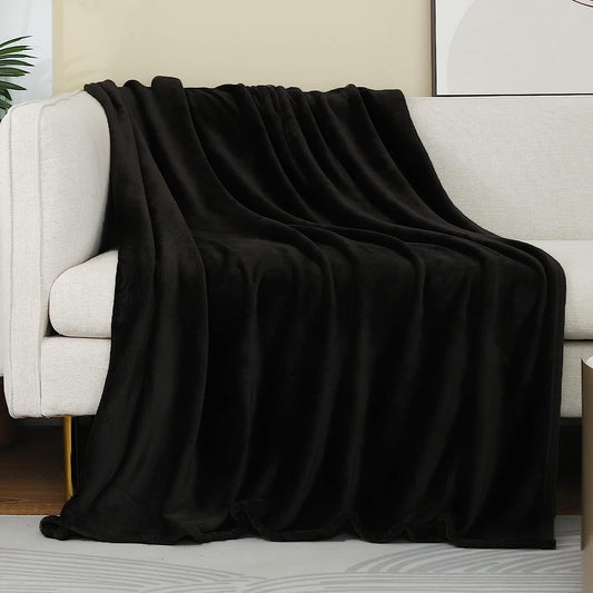 Manta negra de forro polar (50x60 pulgadas), manta de felpa súpersuave y