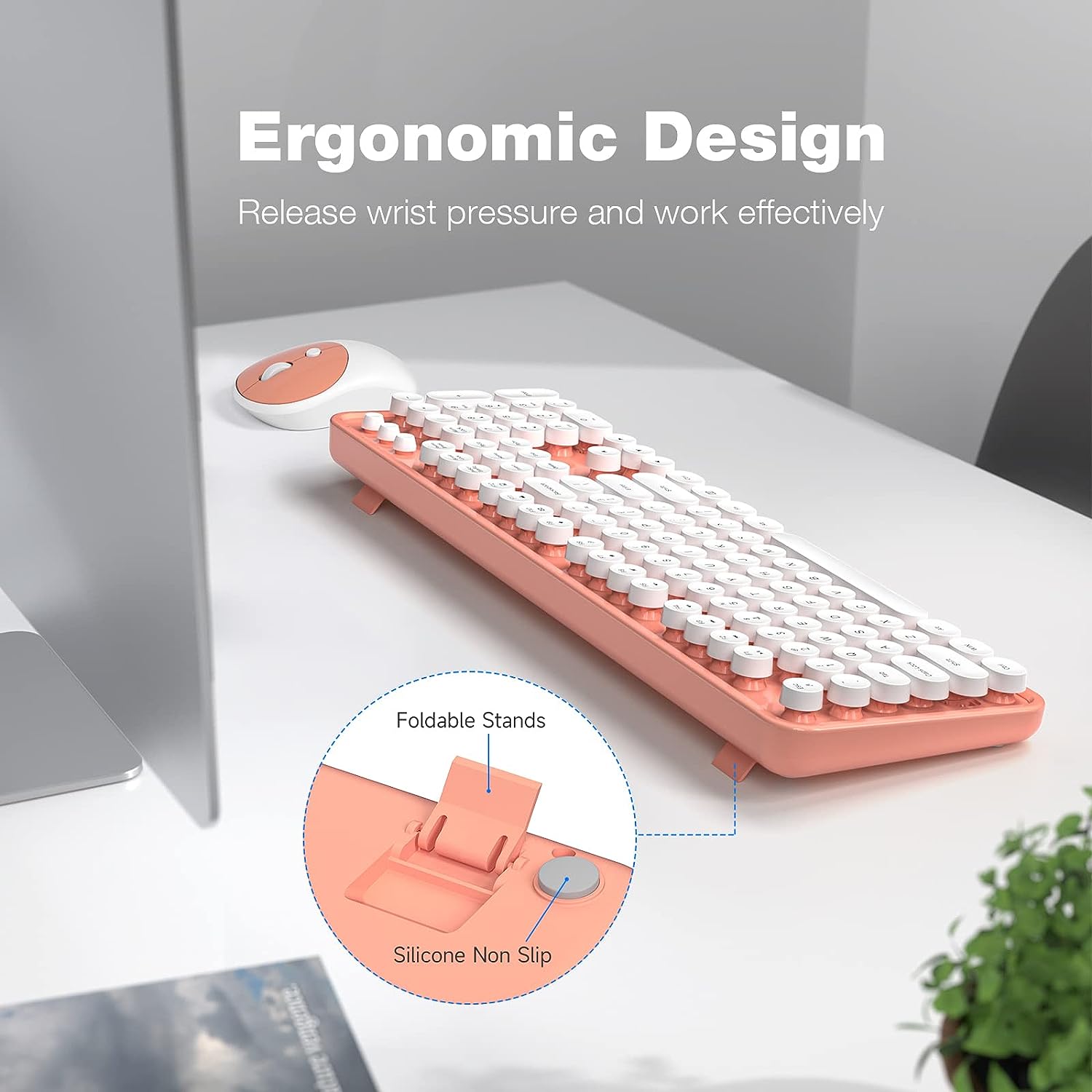 Teclado y mouse inalámbricos, teclado retro de tamaño completo y 3 mouse DPI