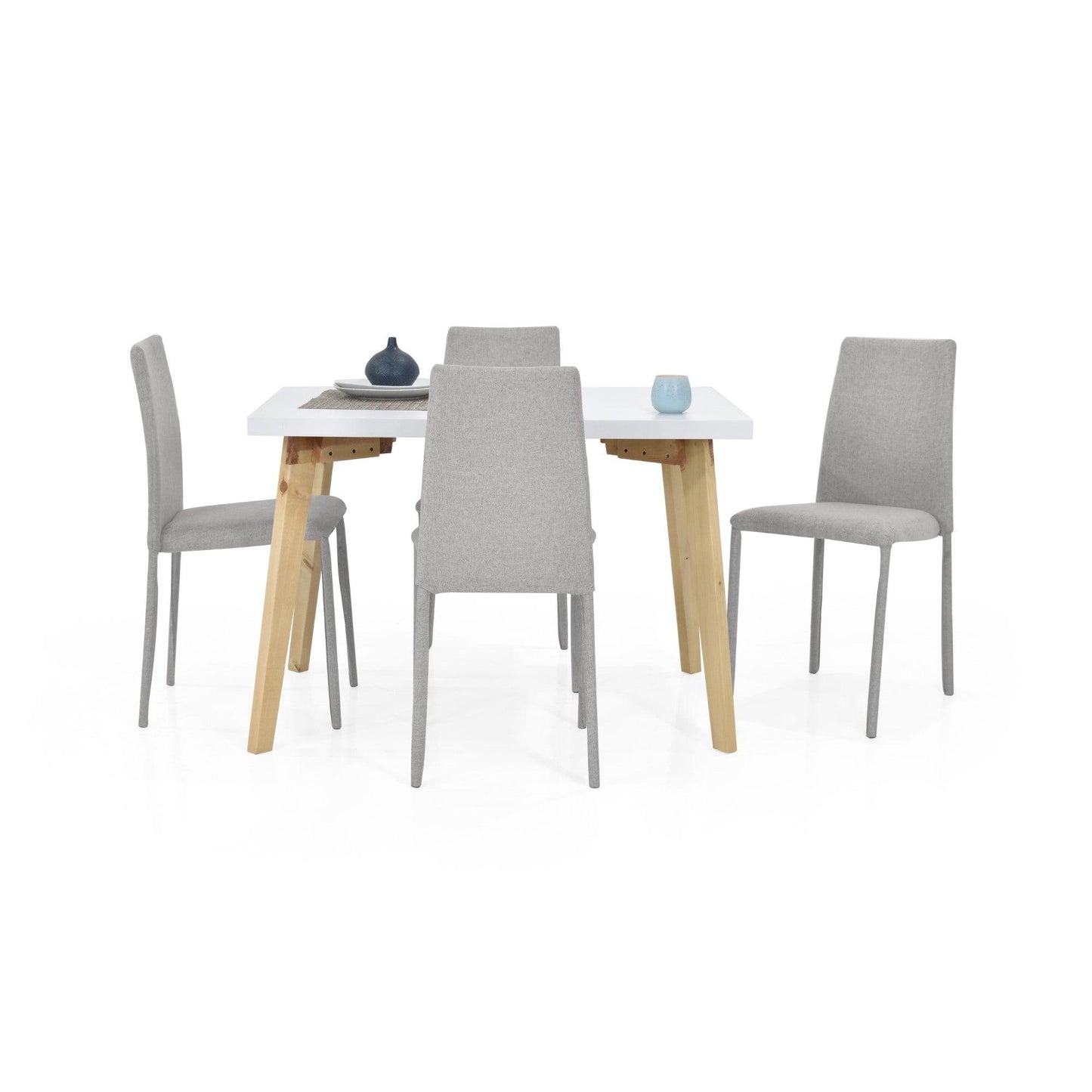 Juego de Comedor 4P Lugo Matiz Sillas Lyon Tela Plata - VIRTUAL MUEBLES