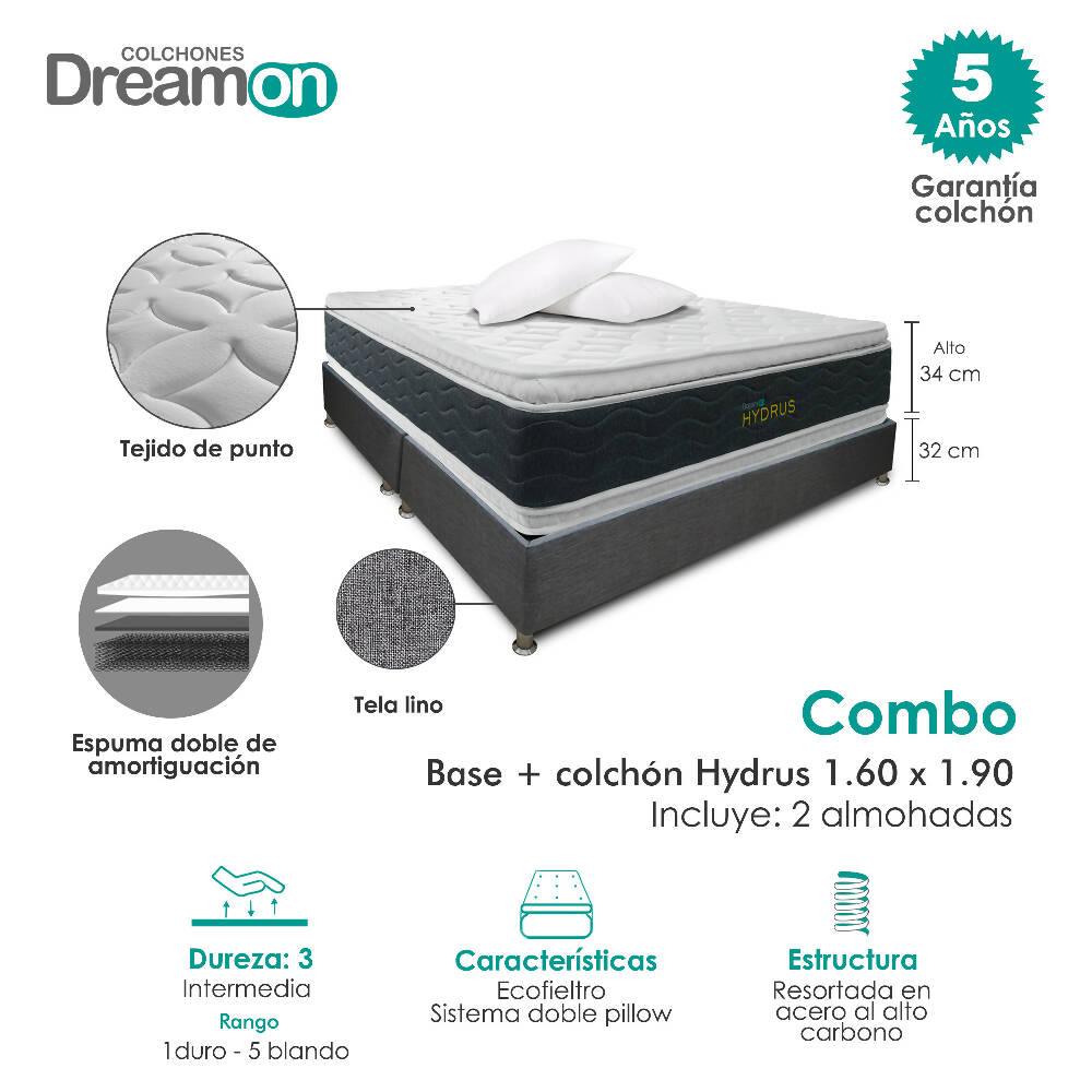 Colchón Con Base Dreamon Hydrus Queen Intermedio - VIRTUAL MUEBLES