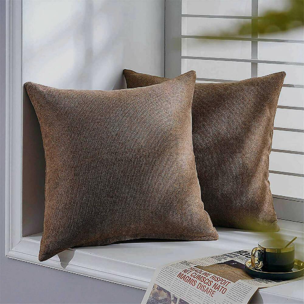 Funda X2 Cojines Decorativos Cuadrados En Tela Café - VIRTUAL MUEBLES