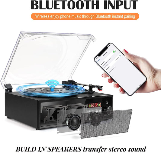 Reproductor de discos de vinilo Bluetooth con radio FM digital USB, control