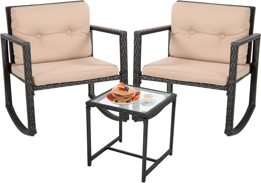BestMassage Juego de muebles para exteriores, 3 piezas, con sillas mecedoras,