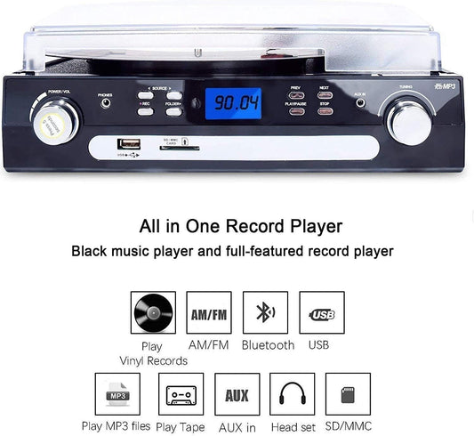 Reproductor de grabación Bluetooth con altavoces estéreo, tocadiscos para
