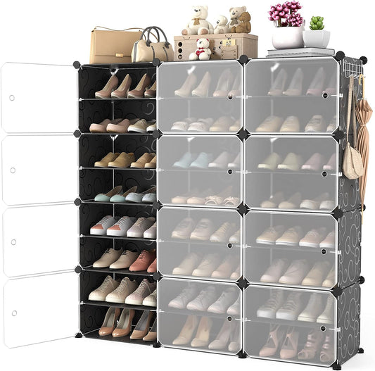 Zapatero portátil con puerta, 48 pares de almacenamiento de zapatos, fácil