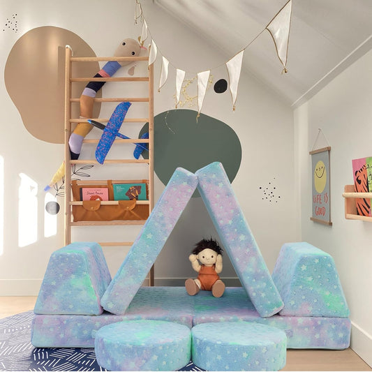 MeMoreCool Sofá modular para niños, sofá seccional brillante, estrella colorida