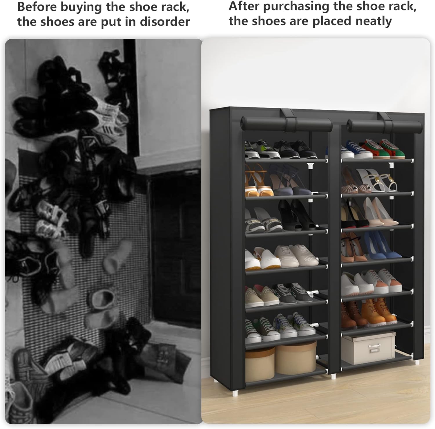 Zapatero de 7 niveles con cubierta a prueba de polvo, organizador de almacenamiento de zapatos