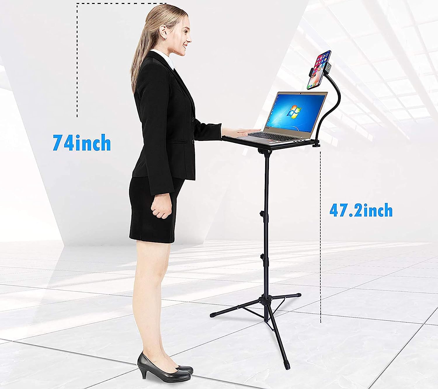 Trípode para laptop, soporte de suelo para portátil, altura ajustable de 17.7 a