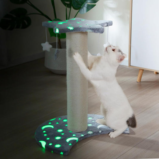 LUCKITTY Poste rascador pequeño para gatos con diseño de luna y estrella, tela