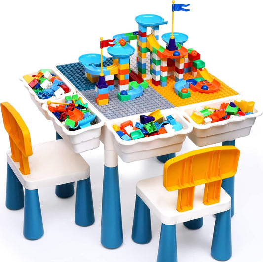 Juego de mesa y silla de actividades 7 en 1 para niños con 152 bloques de