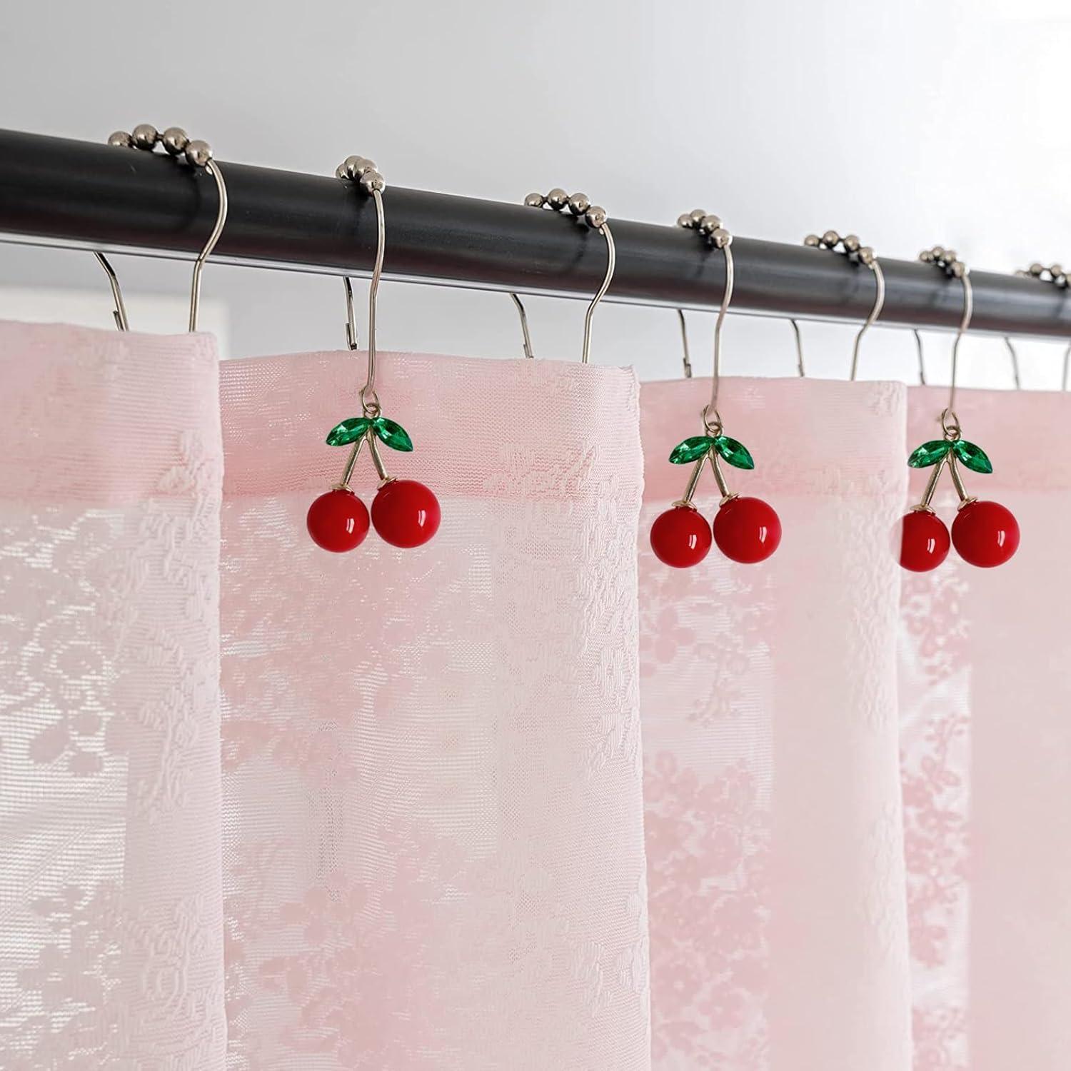 Anillos de cortina de decoración de baño de cereza para barra de ducha de baño - VIRTUAL MUEBLES