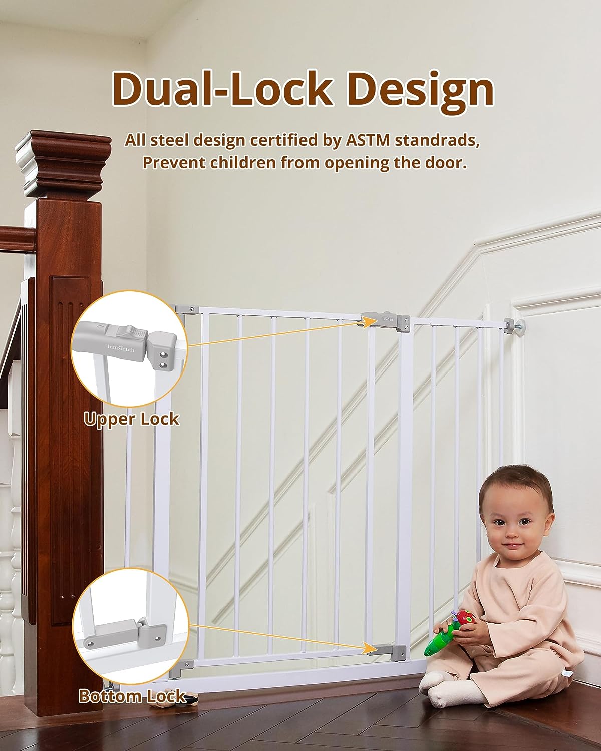 Puerta de bebé de 28.9-42.1 pulgadas de ancho para escaleras y puertas, puertas