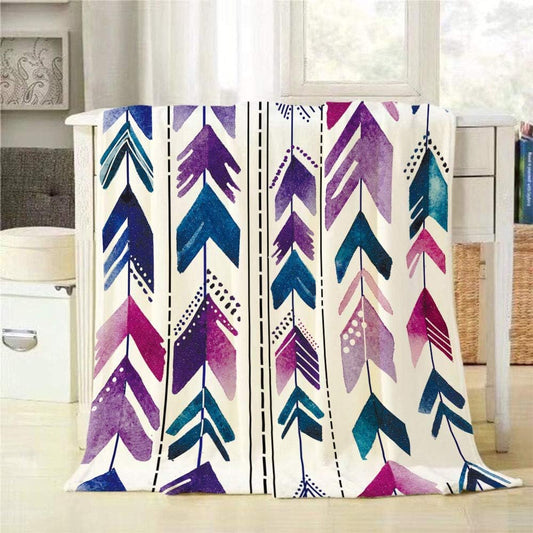 Flechas manta multicolor plumas estilo bohemio tribal azul púrpura blanco suave
