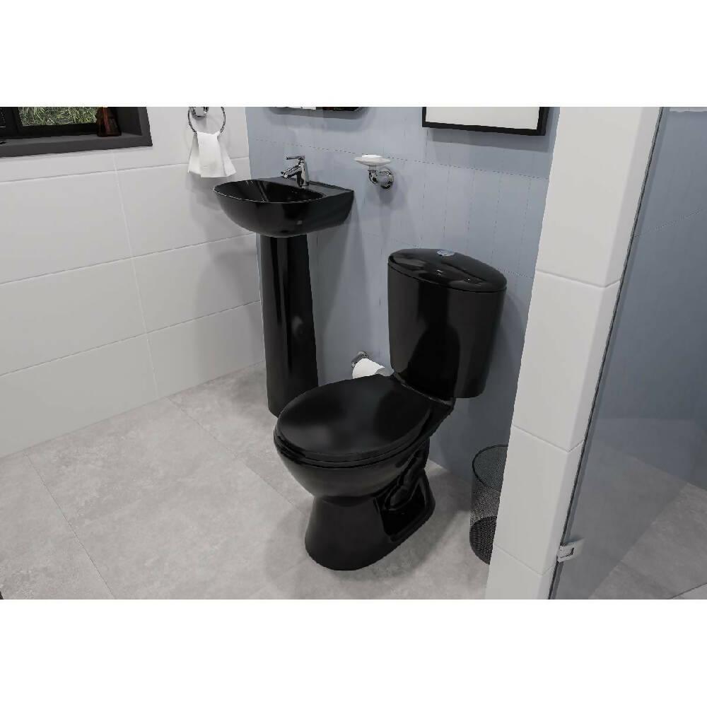 Combo Corona Sanitario Manantial Pro Redondo Botón con Pedestal Negro - VIRTUAL MUEBLES