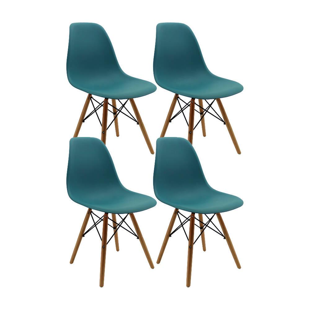 Kit por 4 sillas Eames Patas En Madera para comedor, sala, restaurante - Azul Petroleo - VIRTUAL MUEBLES