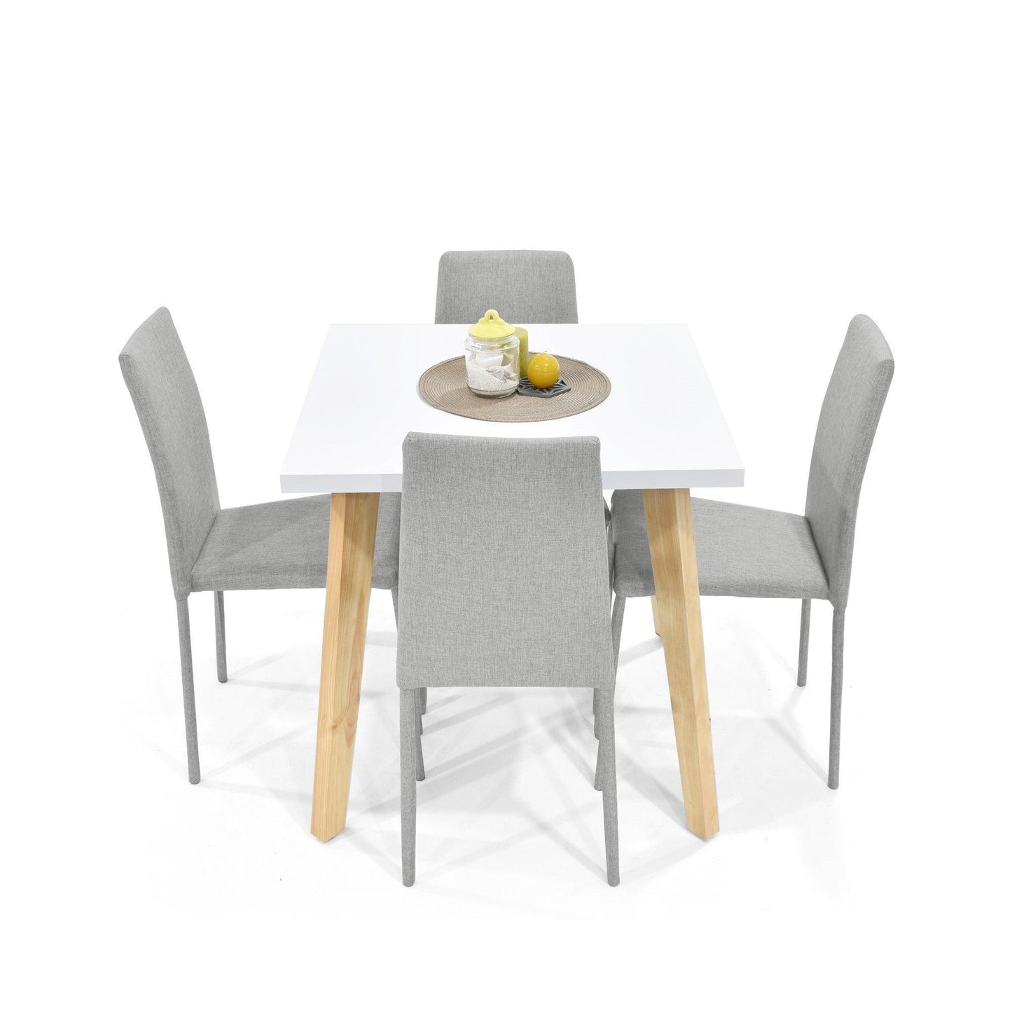Juego de Comedor 4P Lyon Sillas Lyon Tela Plata - VIRTUAL MUEBLES