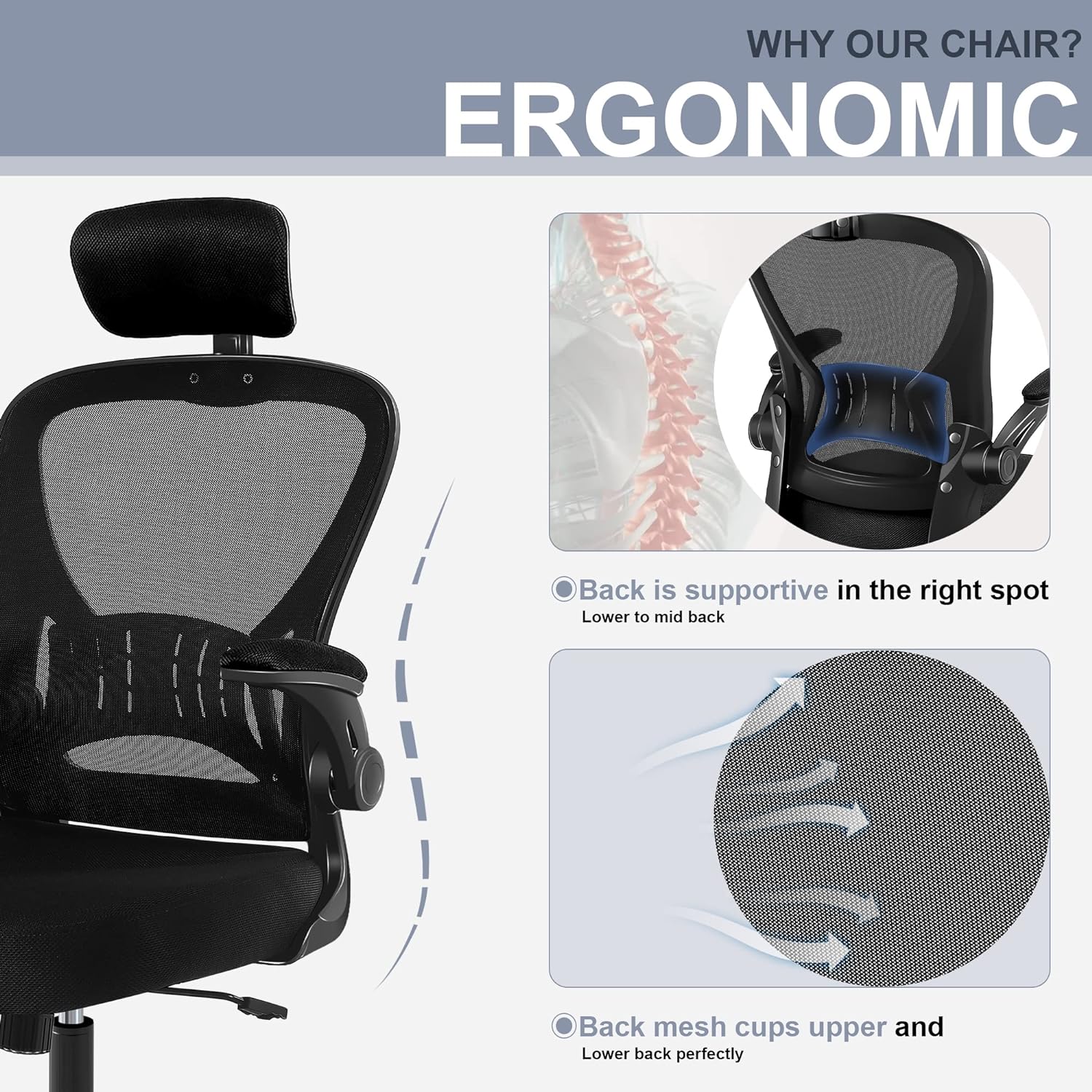 Silla de oficina ergonómica de escritorio, cómoda altura ajustable con ruedas