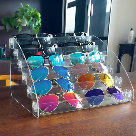 MineSign Organizador de lentes de sol, vitrina transparente para gafas, bandeja
