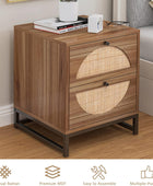Rattan Nightstand with 2 Drawer, Farmhouse End Table Small Accent Table with
