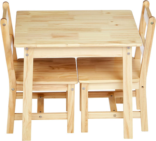 Tienda Basics Juego de mesa y 2 sillas de madera maciza para niños, natural