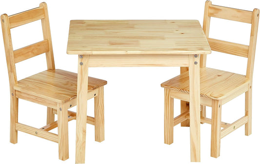Tienda Basics Juego de mesa y 2 sillas de madera maciza para niños, natural
