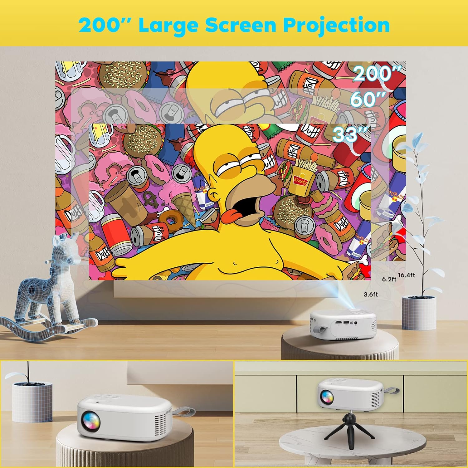 Mini proyector de 7500 L, Full HD 1080P compatible con proyector de películas