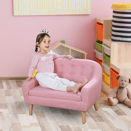 Sofá infantil de 2 plazas de tela de lino y marco de madera para niños y niños