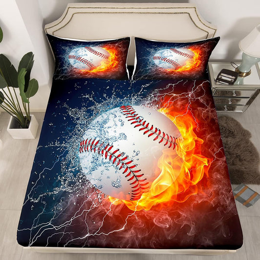 Juego de ropa de cama de béisbol con temática deportiva, diseño de hielo y