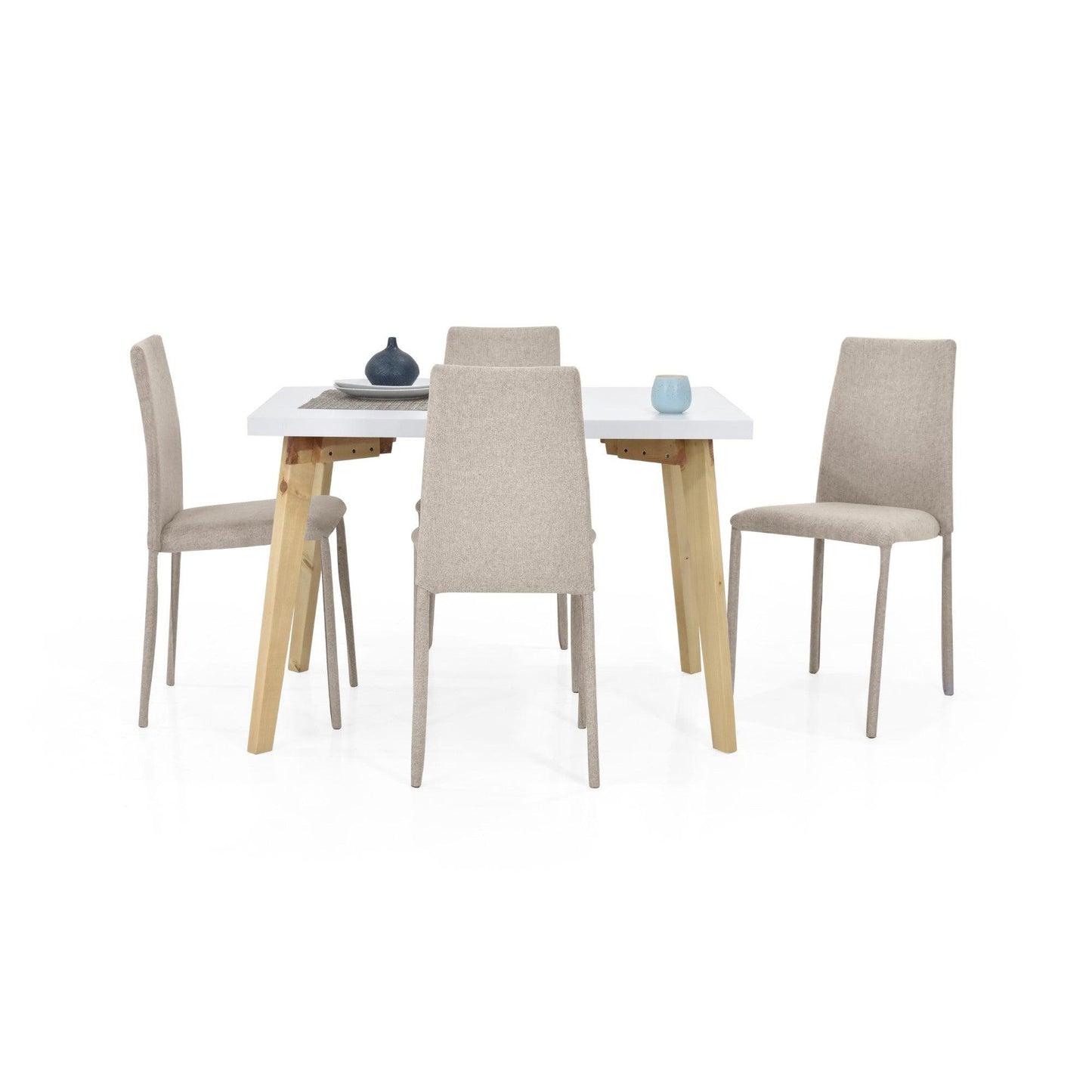 Juego de Comedor 4P Lugo Matiz Sillas Lyon Tela Beige - VIRTUAL MUEBLES