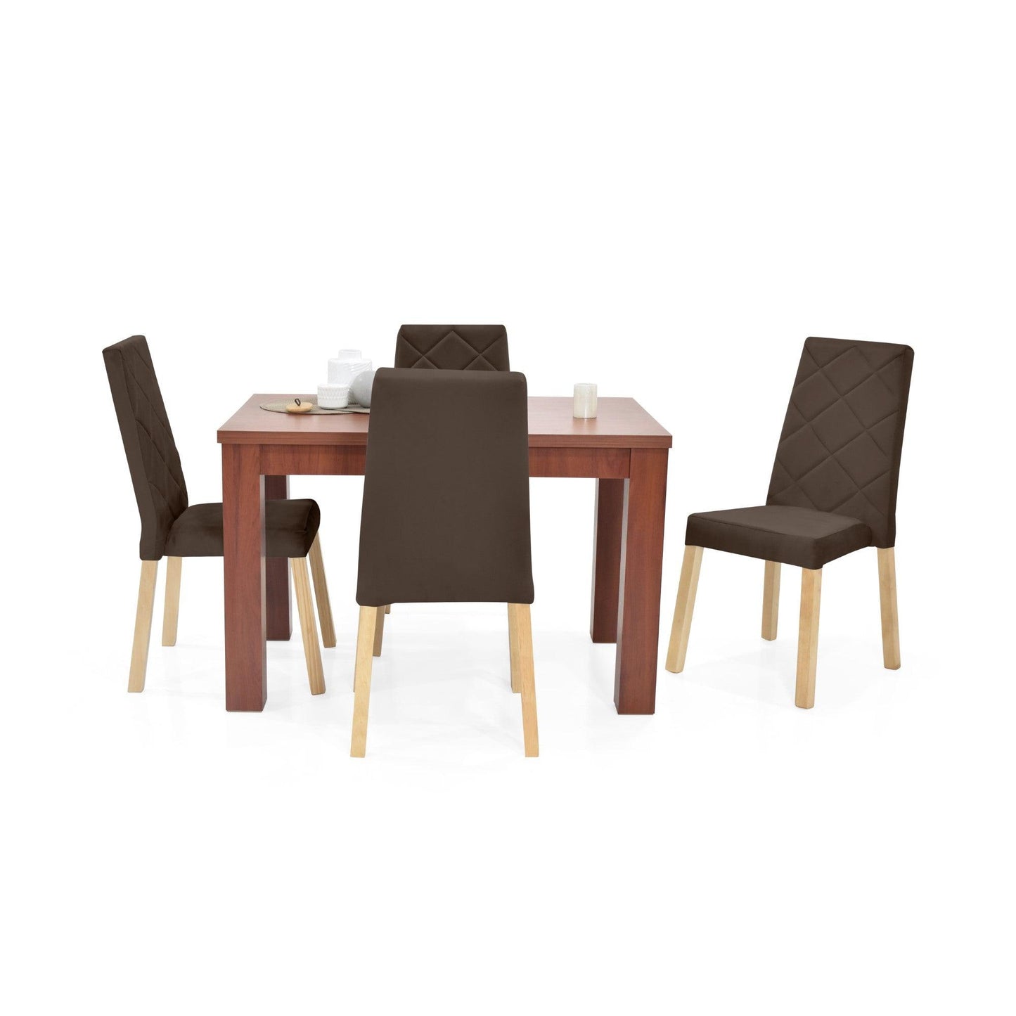 Juego de Comedor 4P Merida Cedro Sillas Liverpool Tela Chocolate - VIRTUAL MUEBLES
