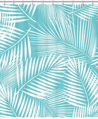 Cortina de ducha de hoja de palmera. El patrón de hojas de palma verde azulado - VIRTUAL MUEBLES