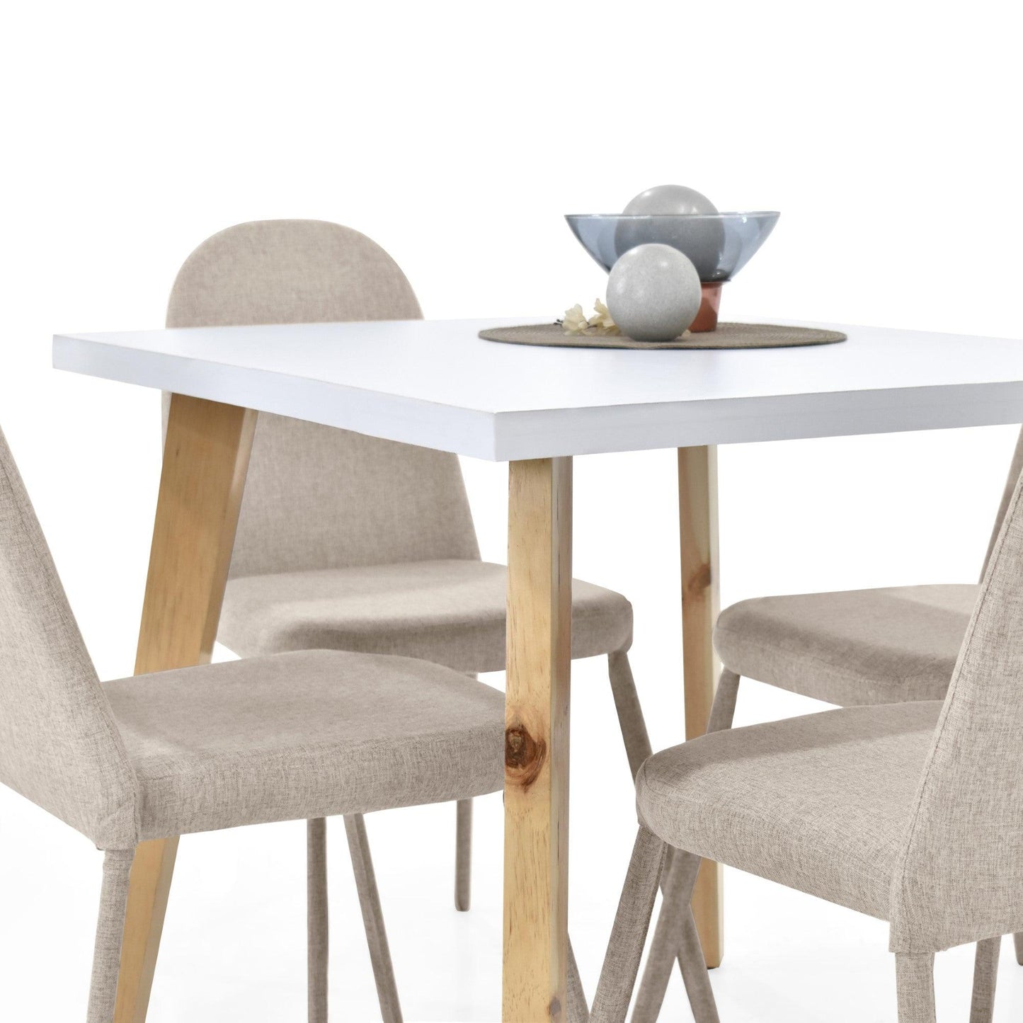 Juego de Comedor 4P Tiza Sillas Dublin Tela Beige - VIRTUAL MUEBLES