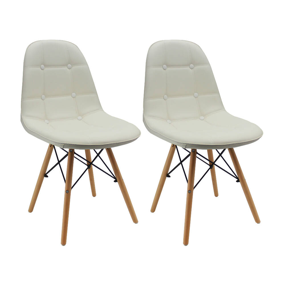 Kit por 2 Silla Botones Eames Acolchada - Blanca