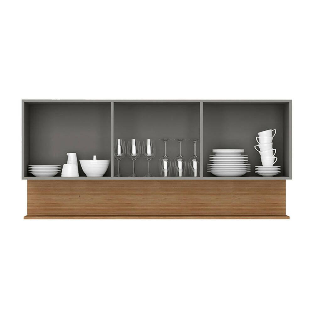 Cocina 150cm Lirio 6 Puertas 1 Cajón Gris/Maderado Natural - VIRTUAL MUEBLES