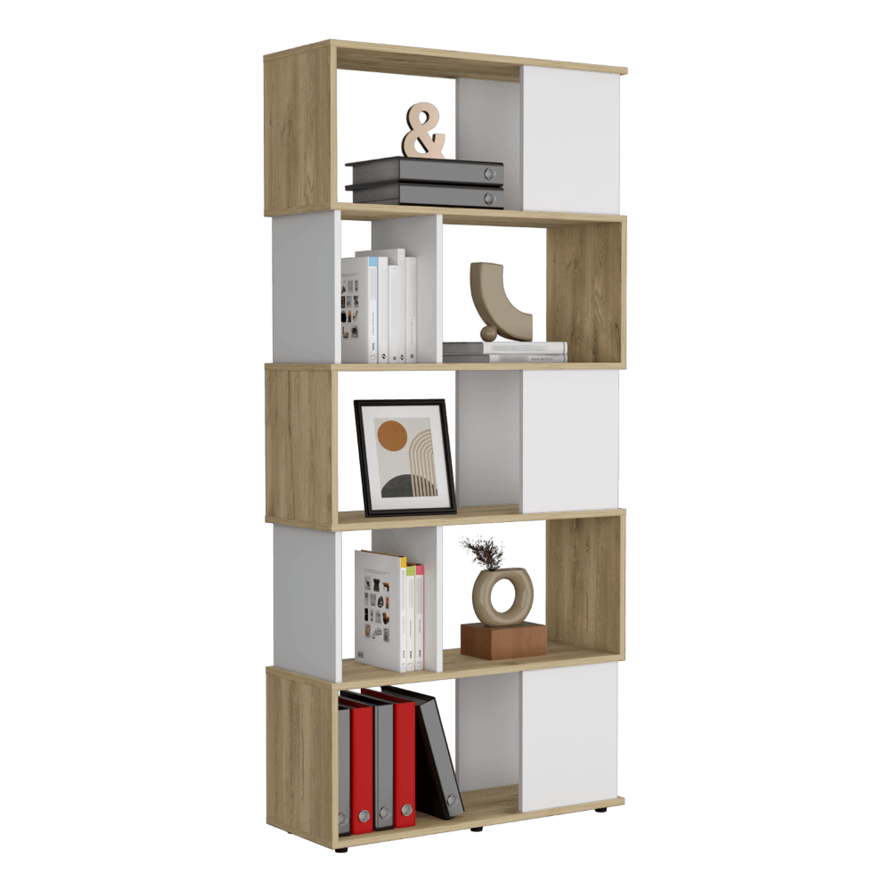 Biblioteca Noah, Macadamia y Blanco Vainilla, con Variedad de Entrepaños - VIRTUAL MUEBLES