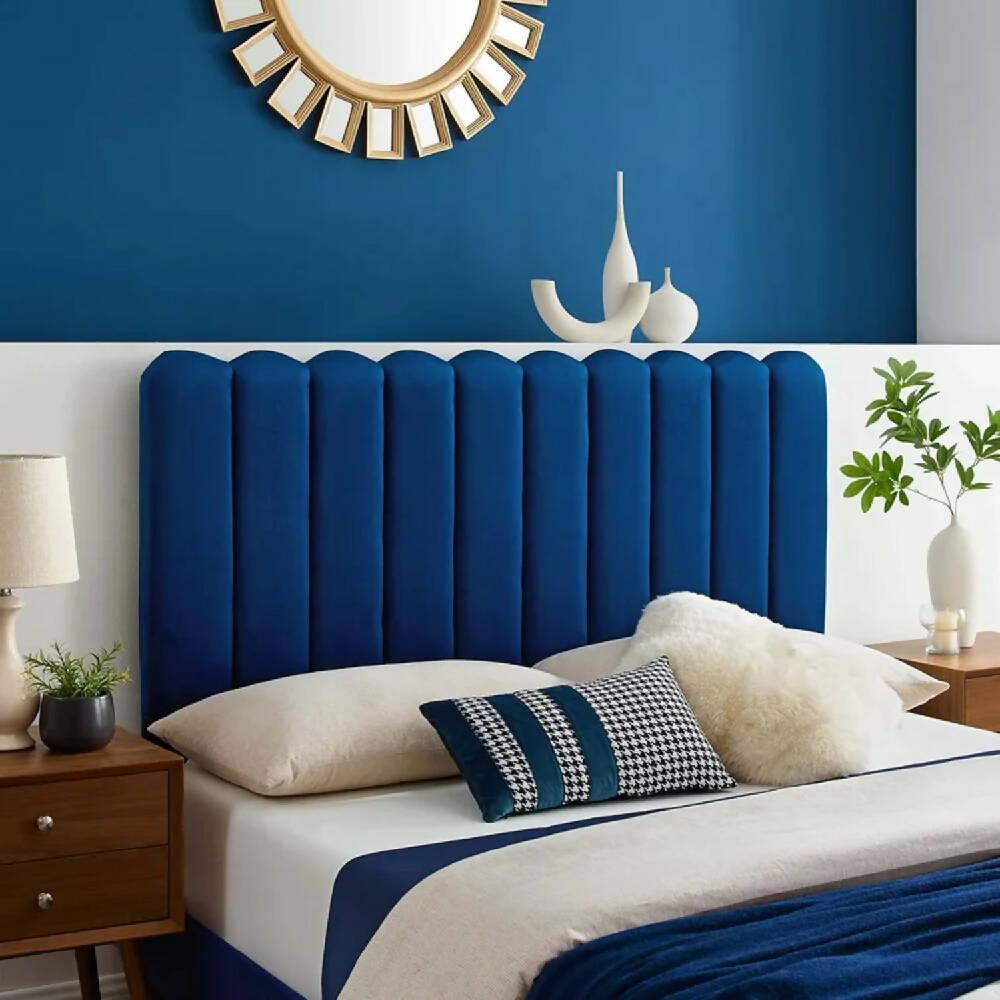 Cabecero Paneles Curvos Cama King Azul Rey