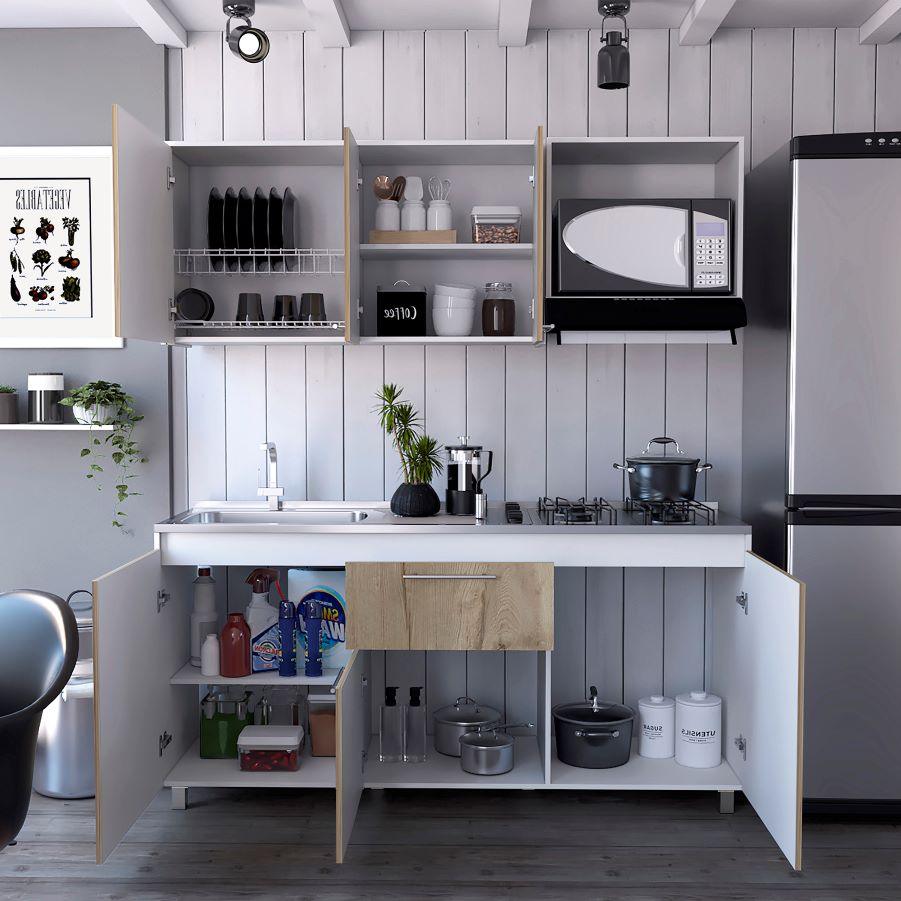 Cocina Integral Alan color Café claro y Blanco.