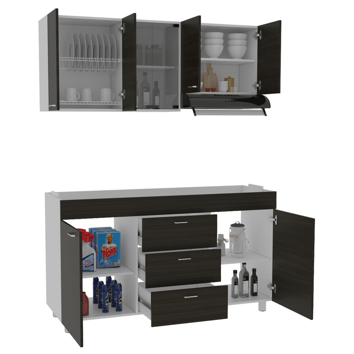 Cocina Integral Laurel color Wengue y Blanco.