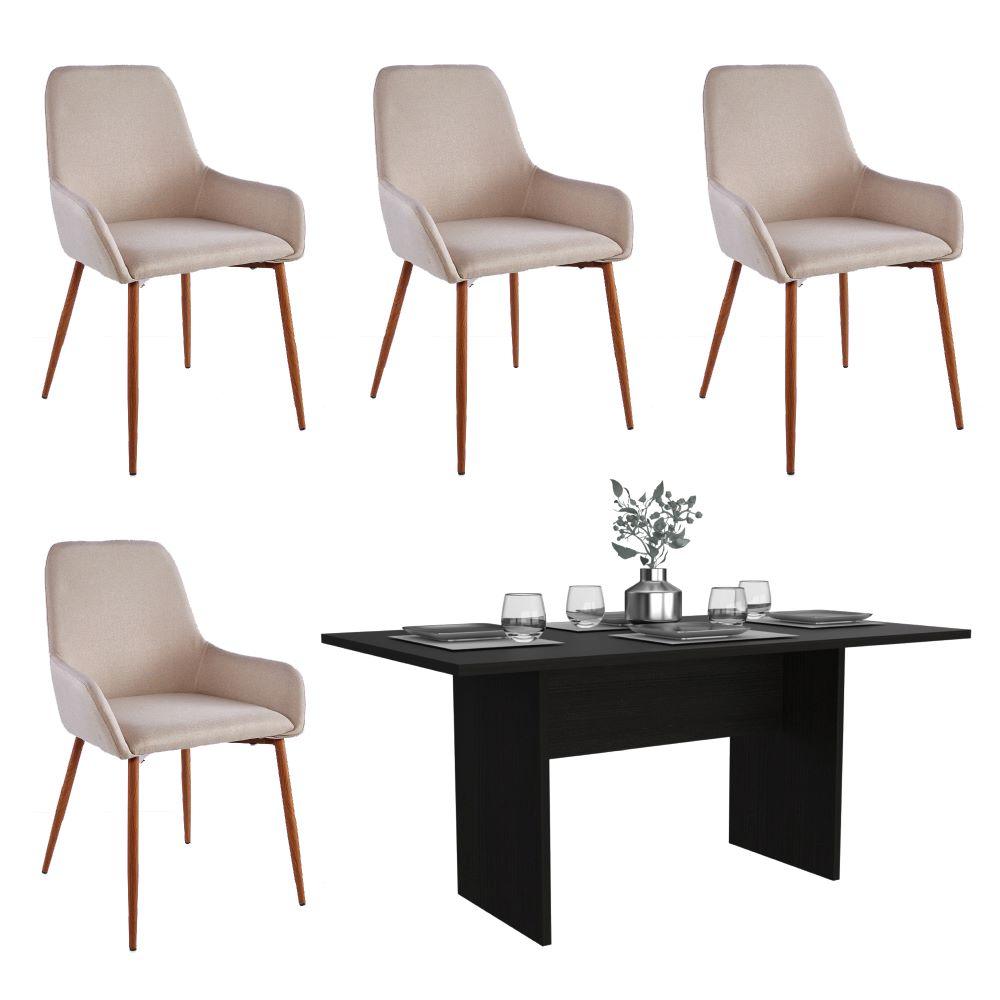 Comedor Trébol Wengue Incluye Cuatro Sillas Café Claro.