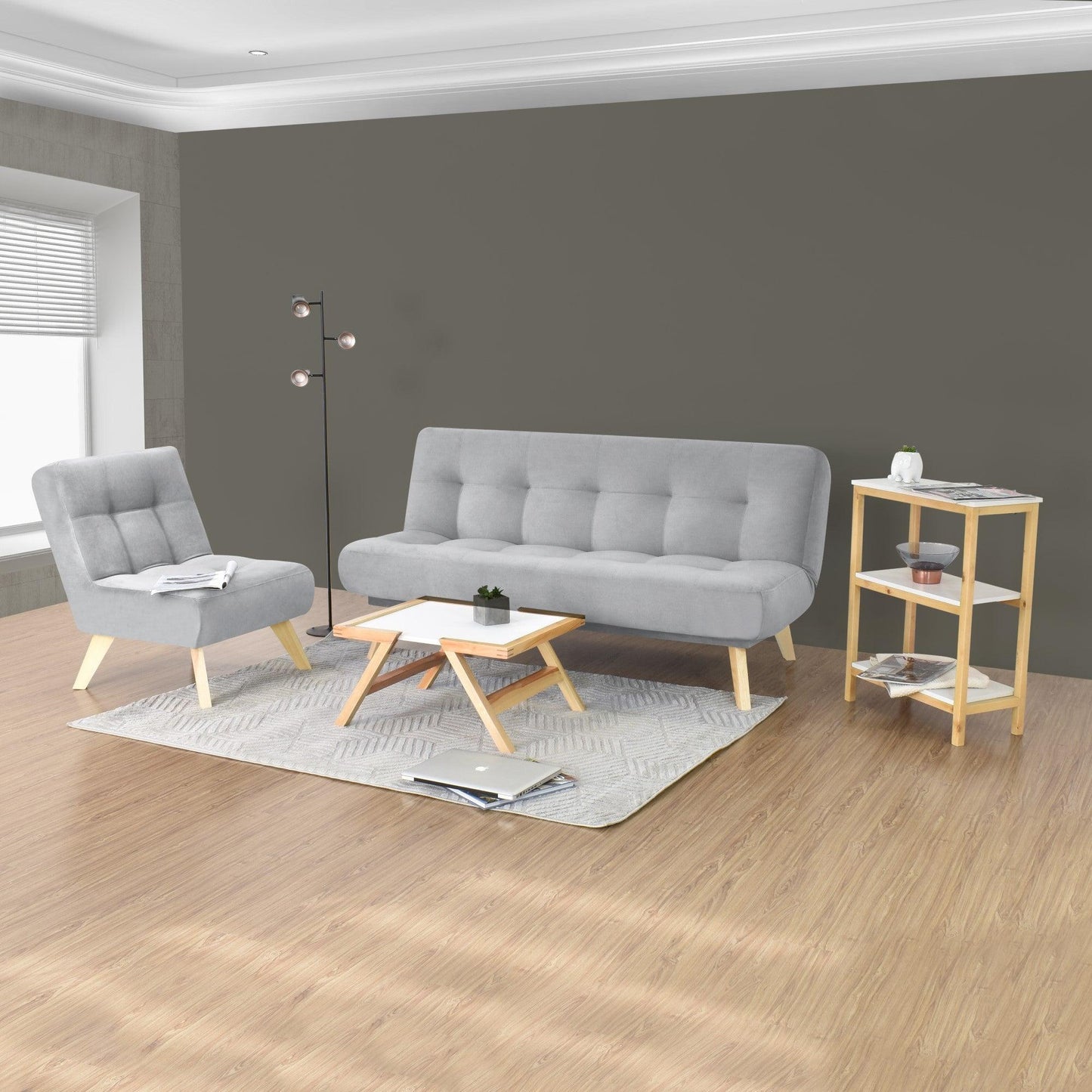 Sofa Cama Porto 3 Posiciones Tela Plata - VIRTUAL MUEBLES