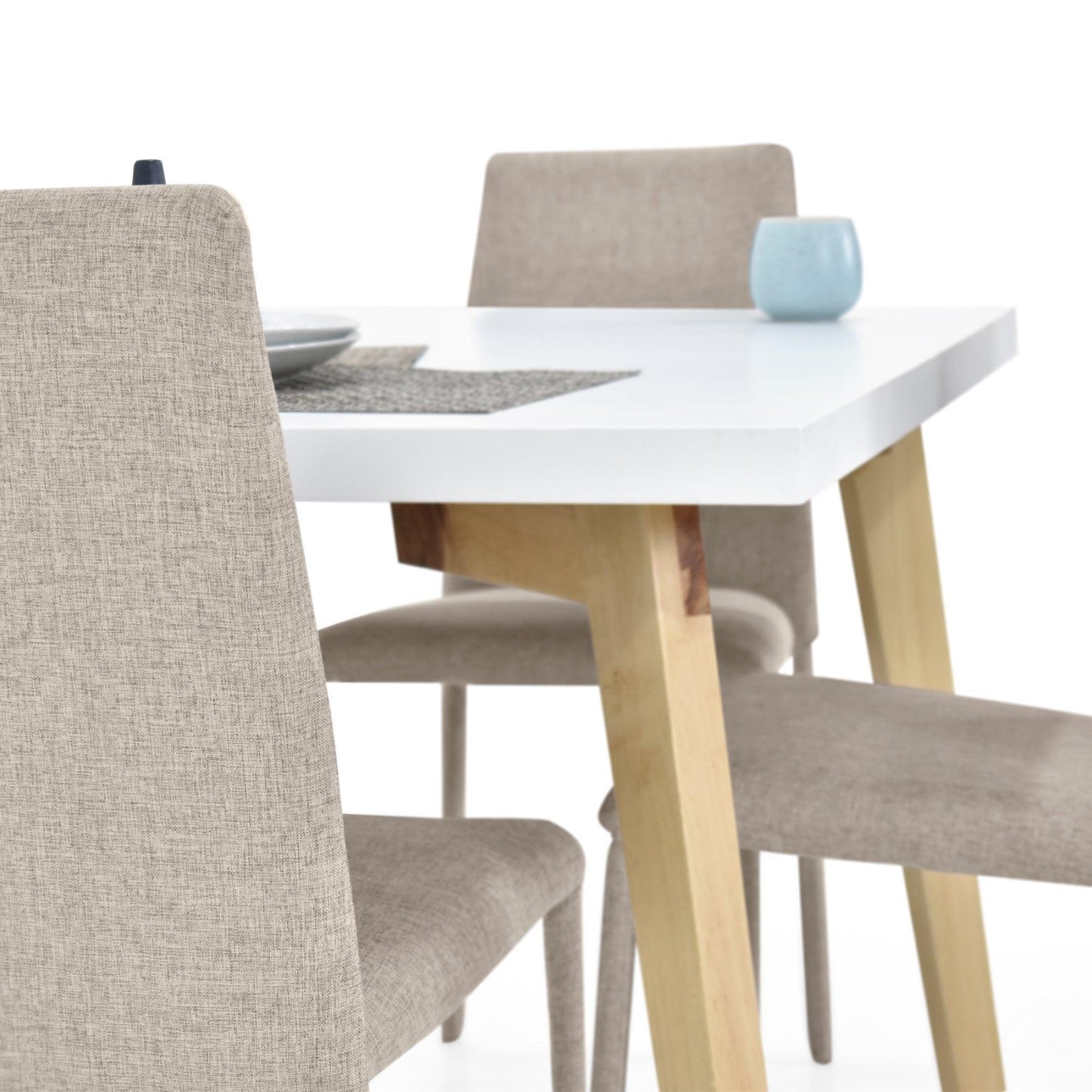 Juego de Comedor 4P Lugo Matiz Sillas Lyon Tela Beige - VIRTUAL MUEBLES