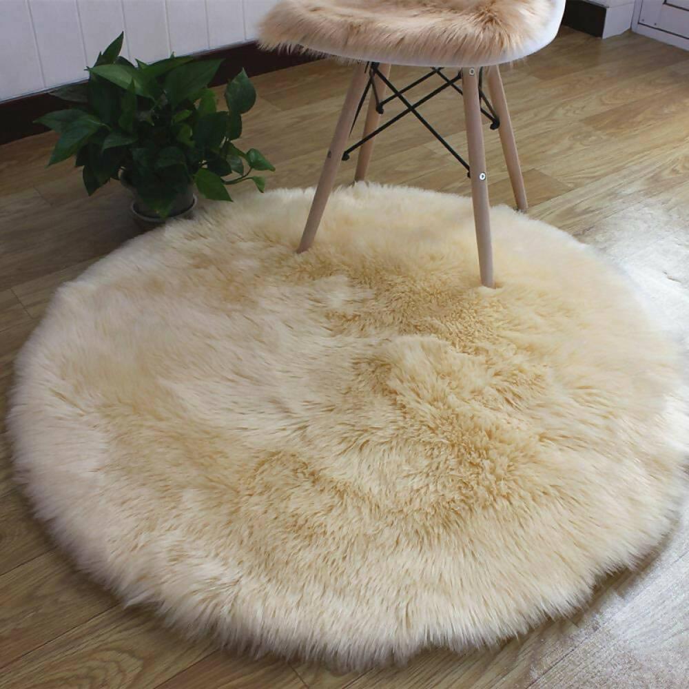 Tapete Peludo Antideslizante 100 cm Redondo Crema - VIRTUAL MUEBLES