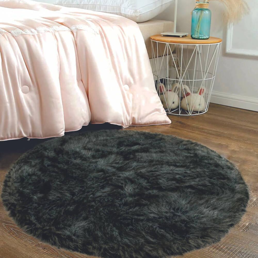 Tapete Antideslizante Peludo 100 cm Redondo Gris - VIRTUAL MUEBLES