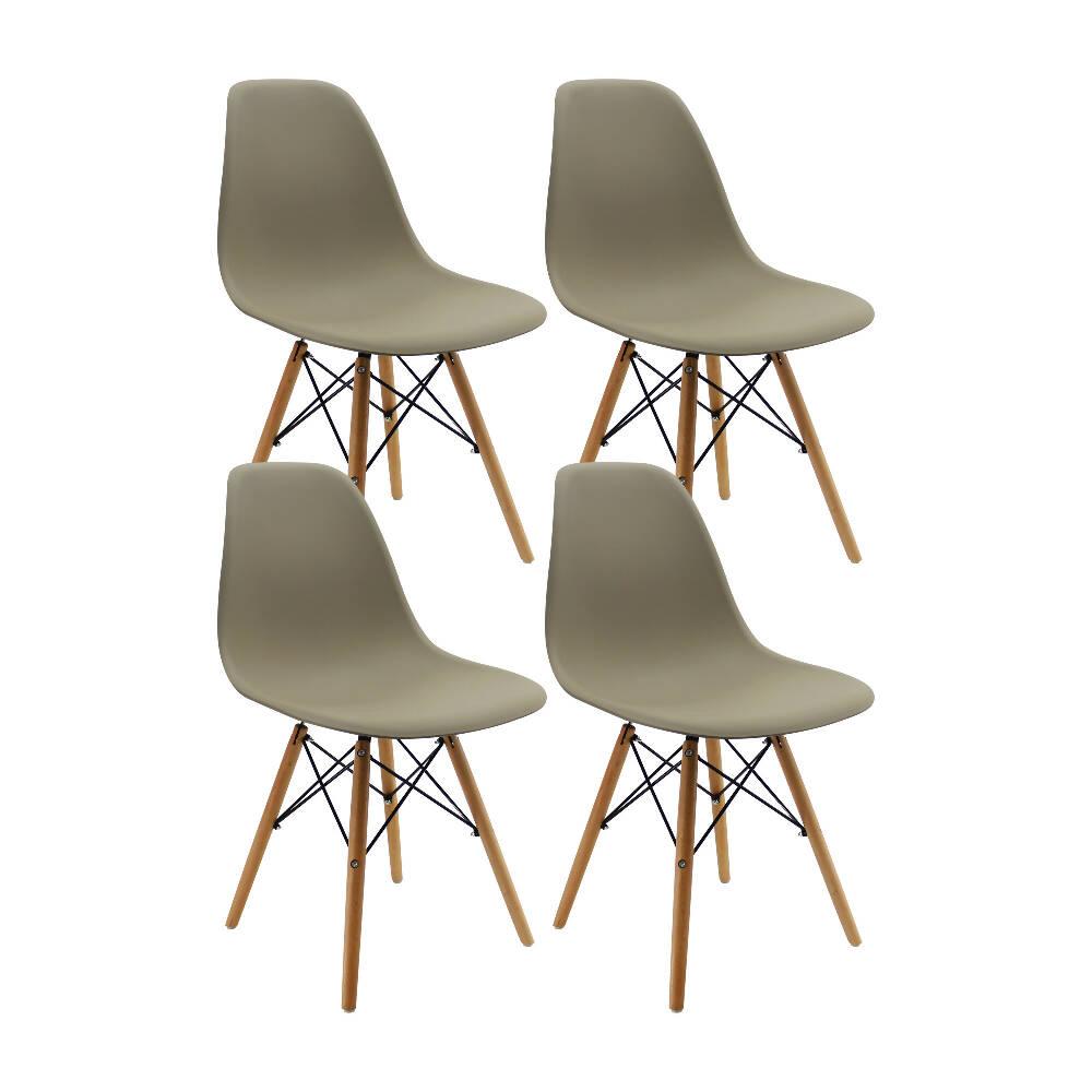 Kit por 4 sillas Eames Patas En Madera para comedor, sala, restaurante - Beige - VIRTUAL MUEBLES