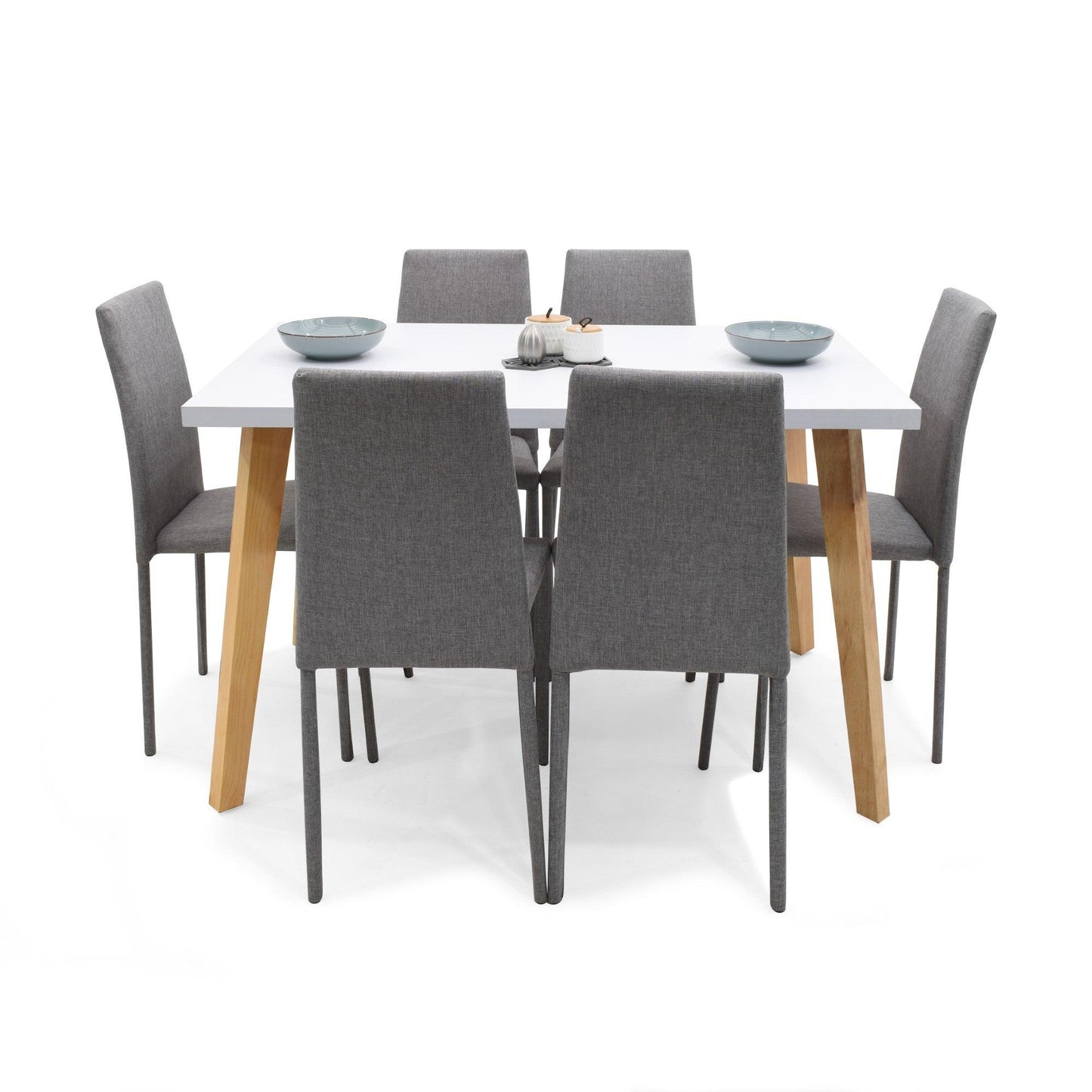 Juego de Comedor 6P Lyon Sillas Lyon Tela Plata - VIRTUAL MUEBLES