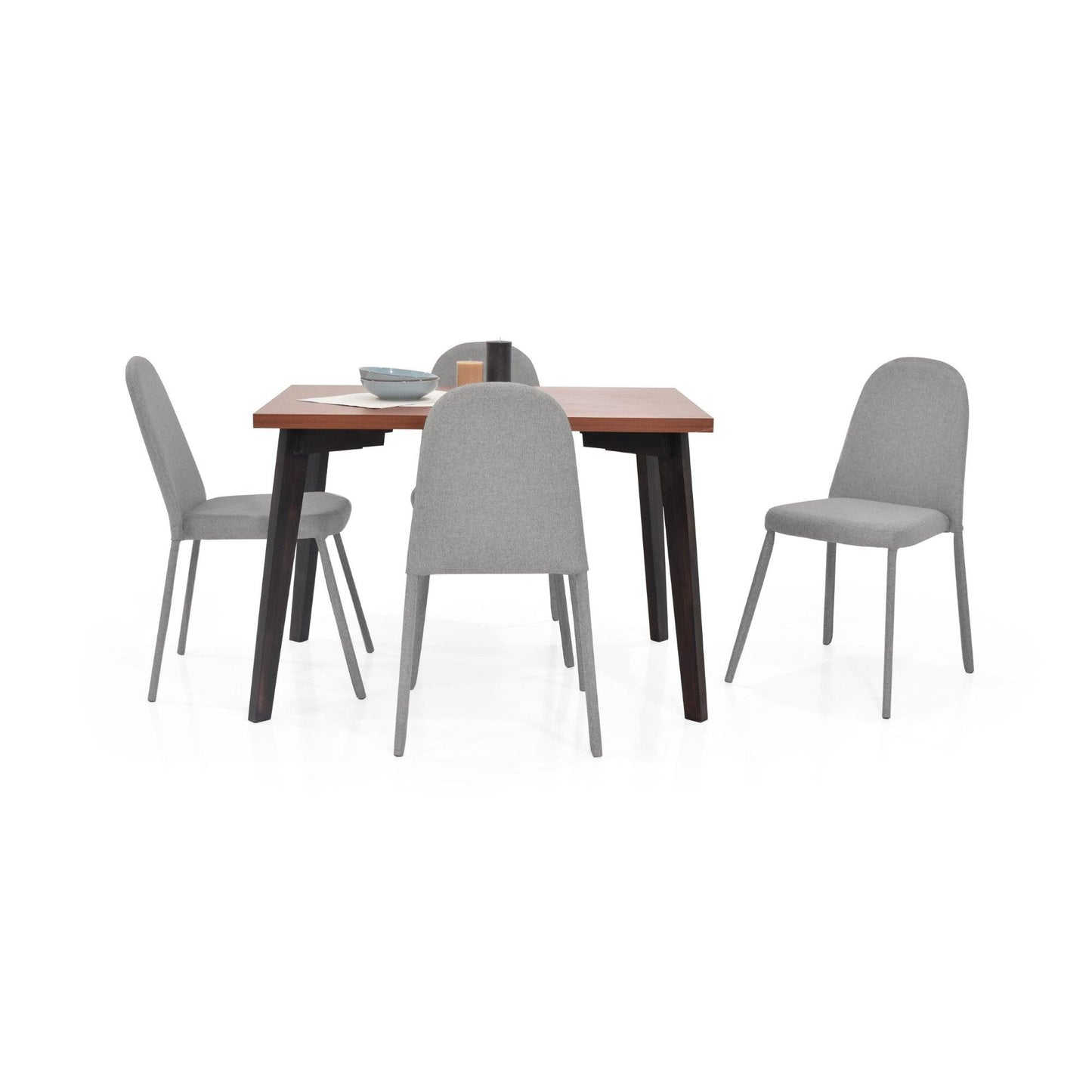 Juego de Comedor 4P Lugo Matiz Cedro Sillas Dublin Tela Plata - VIRTUAL MUEBLES