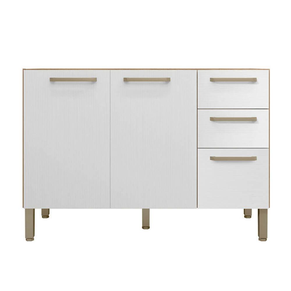 Cocina Gazania 120cm 6 Puertas 2 Cajones Maderado Natural/Blanco Supremo - VIRTUAL MUEBLES